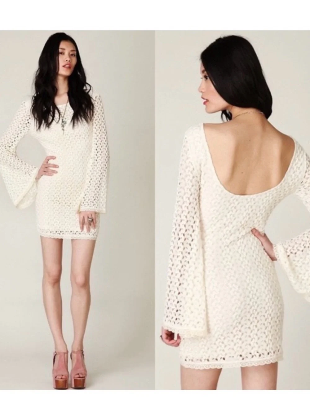 Free People Ivory Crochet Tunic with Signature Metal Tag